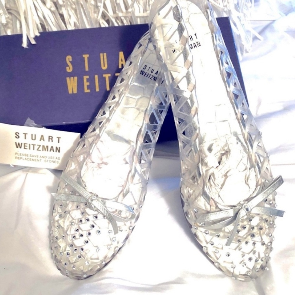 Stuart Weitzman Silver Crystal Flats